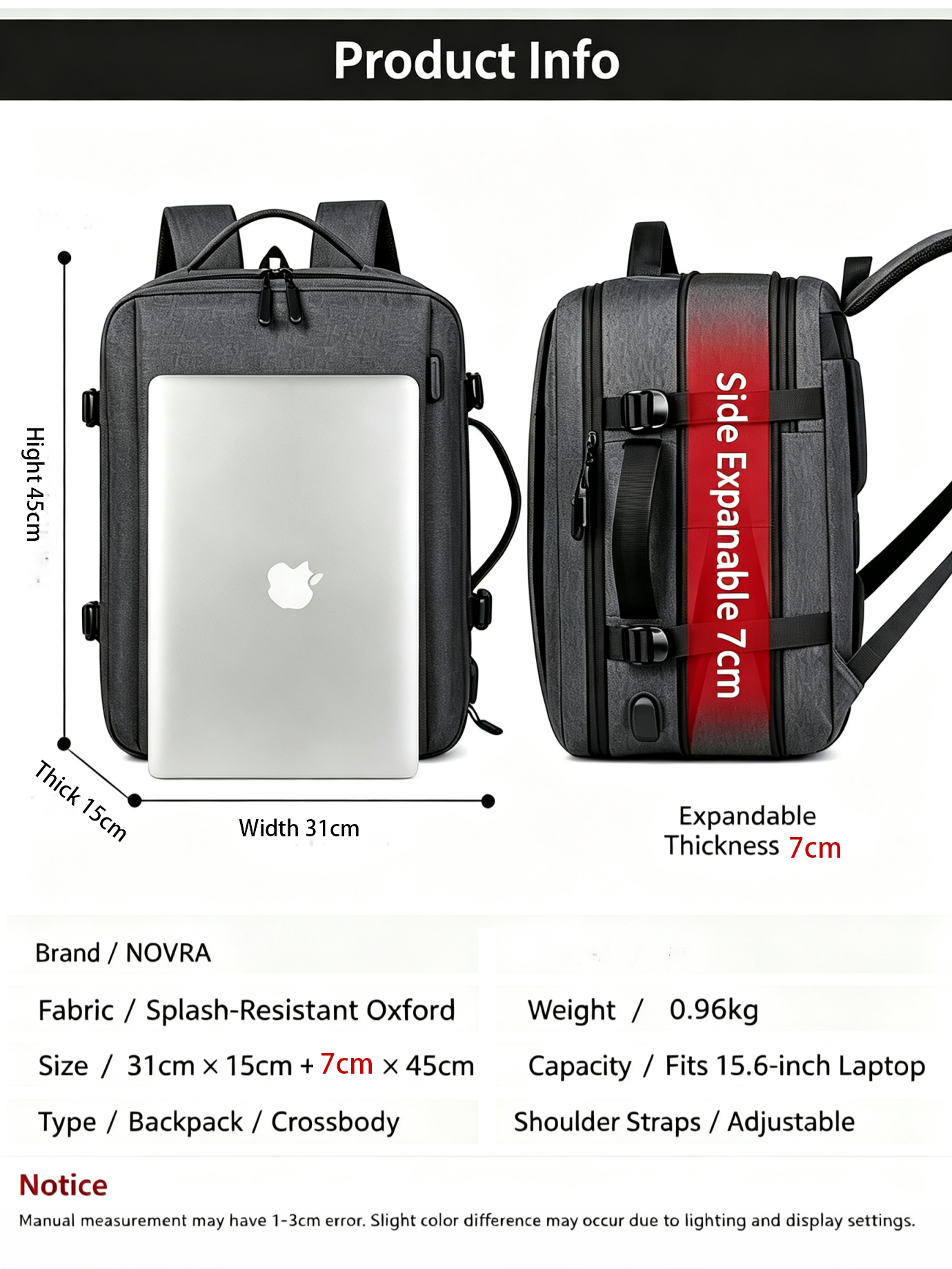 NOVRA VersaExpand Travel Backpack